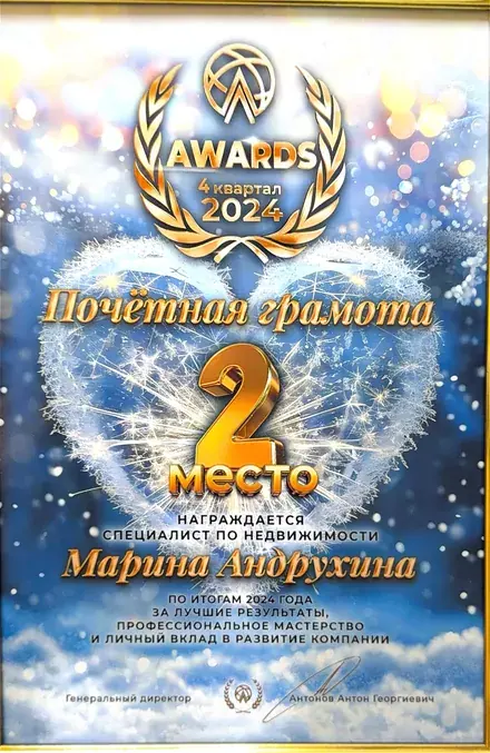 Почётная грамота по итогам 2024 года – 2 место