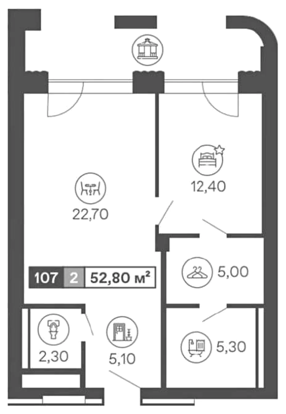 Планировка: Резиденция № 107, блок а в Mantera Seaview Residence, 52,8 м²