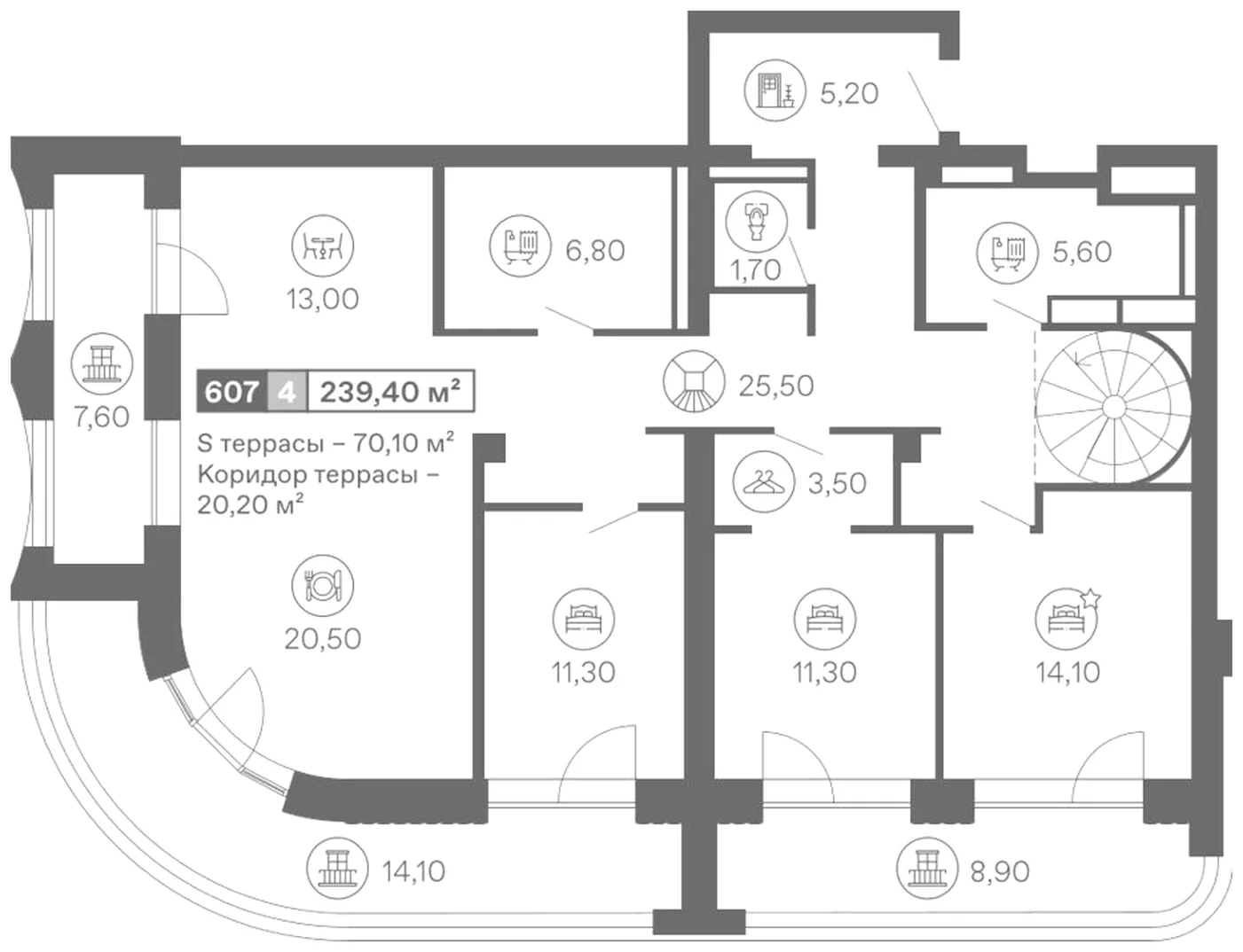 Планировка: Пентхаус № 607, блок а в Mantera Seaview Residence, 239,4 м²