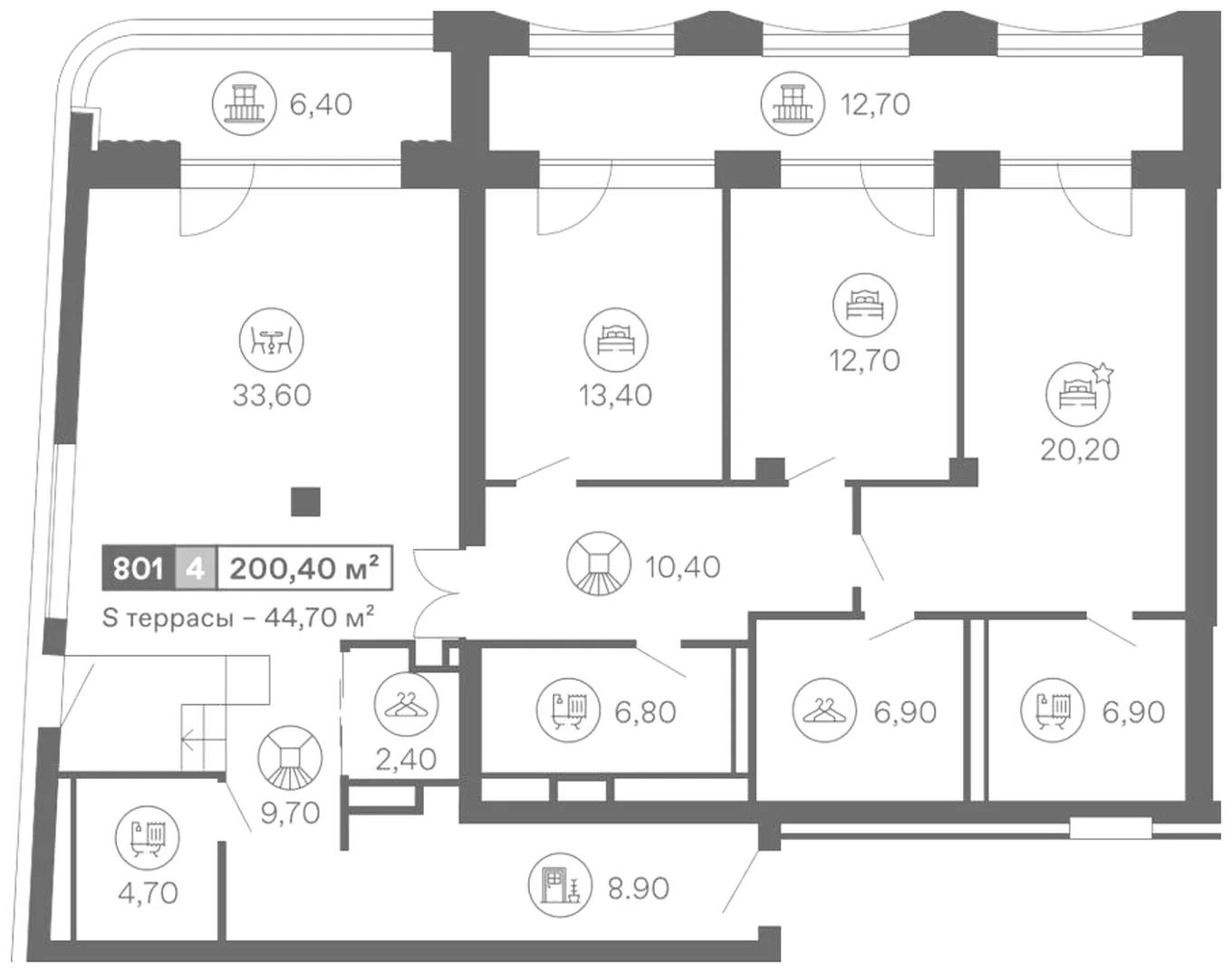 Планировка: Пентхаус № 801, блок а в Mantera Seaview Residence, 200,4 м²