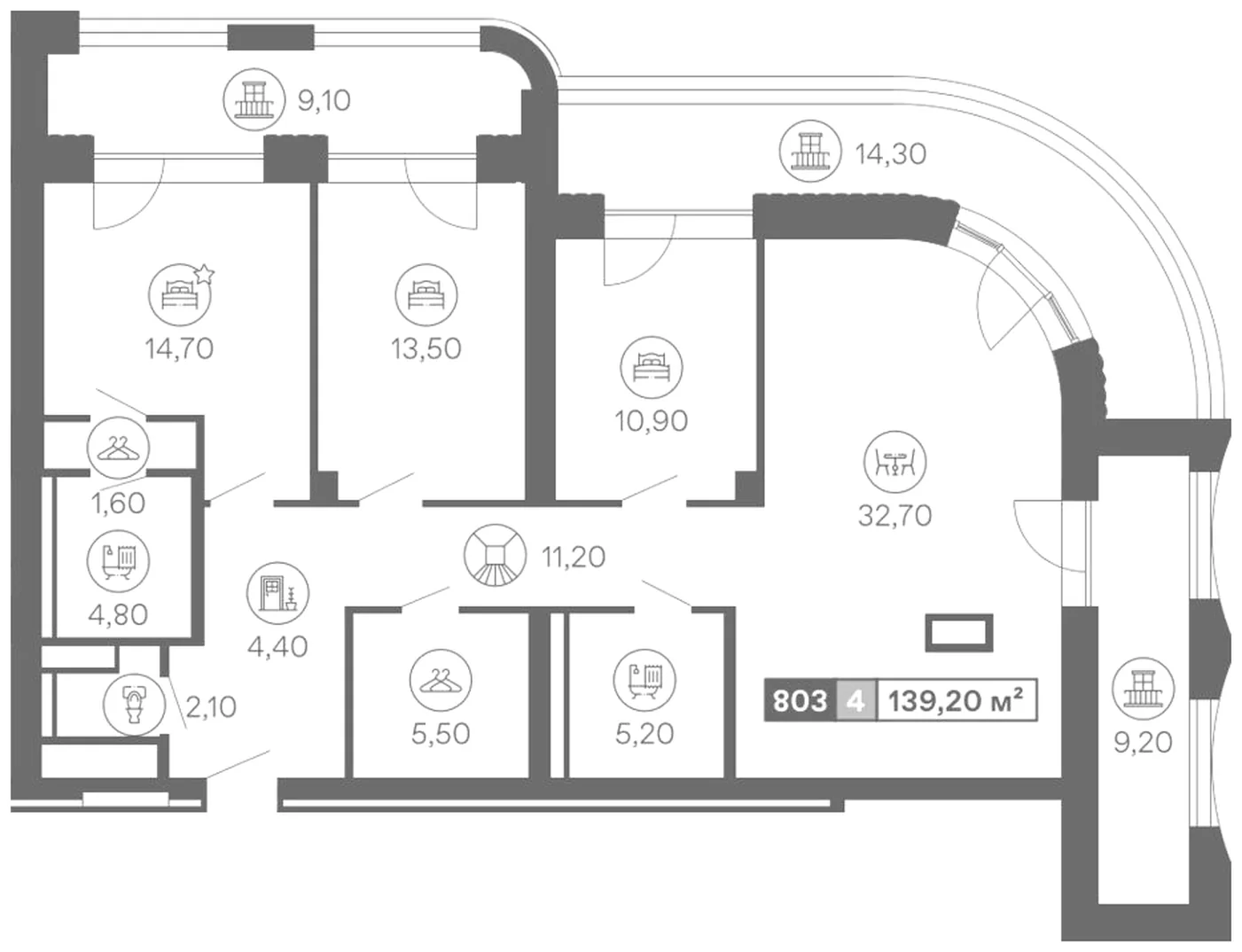 Планировка: Резиденция № 803, блок а в Mantera Seaview Residence, 139,2 м²