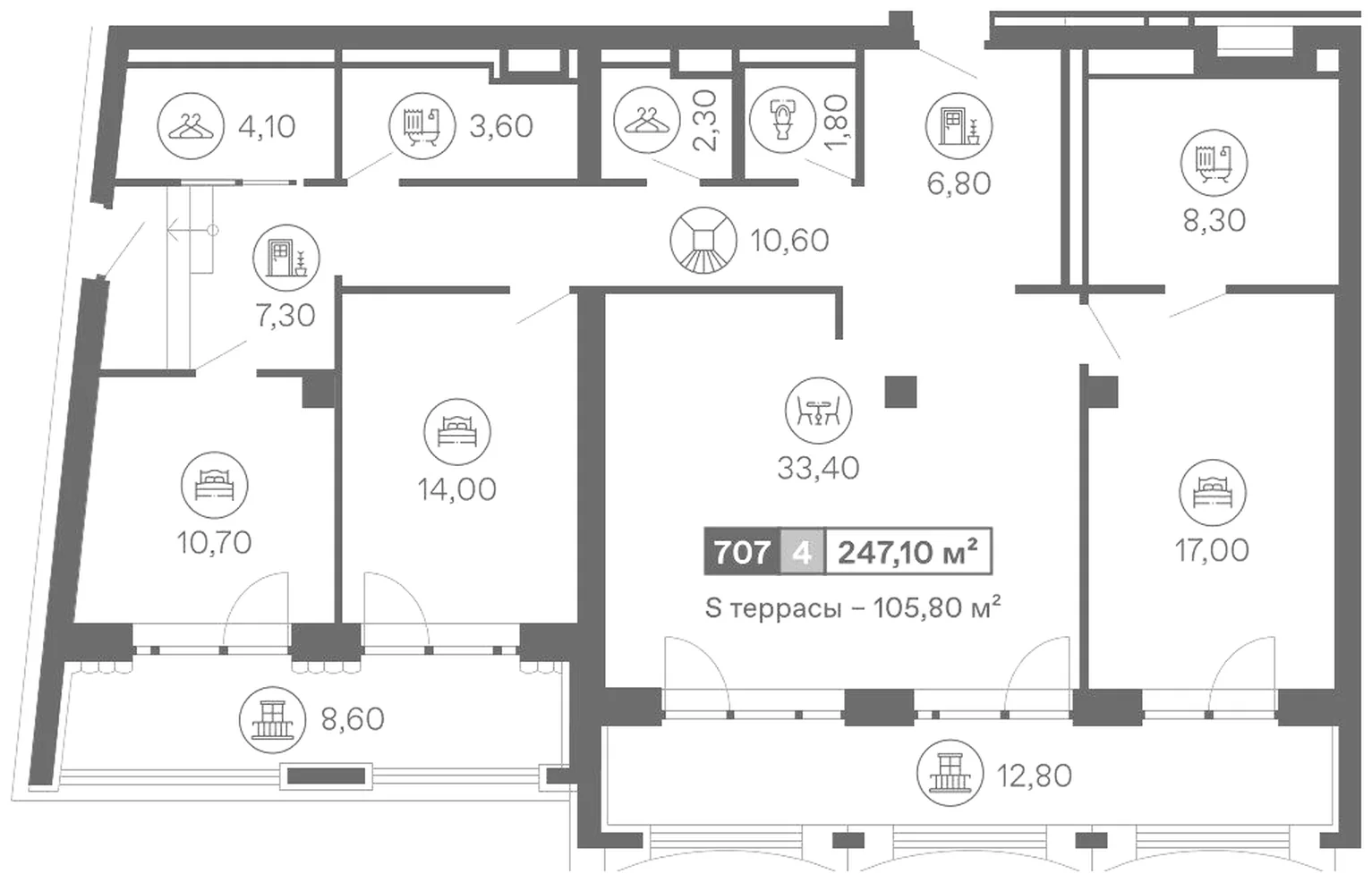 Планировка: Пентхаус № 707, блок б в Mantera Seaview Residence, 247,1 м²