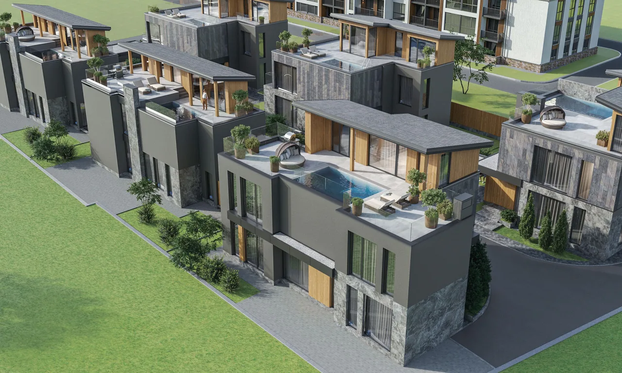 N’ice Village в Эстосадке – виллы с бассейнами на крыше, вид сверху