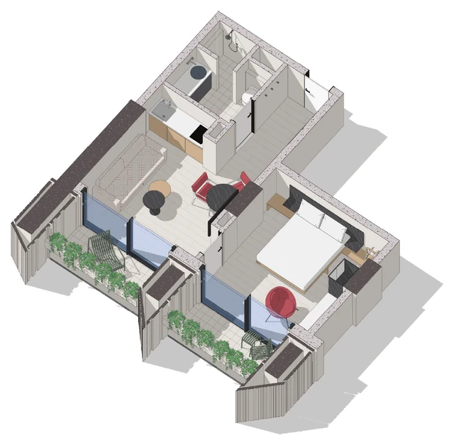 Планировка апартаментов «2-комнатная · тип А» 47,3 м² в Silk Towers, Батуми