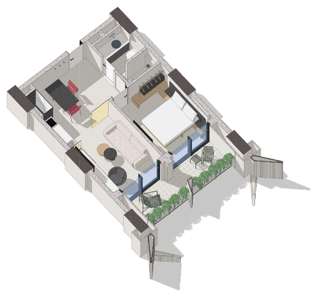 Планировка апартаментов «2-комнатная · тип Б» 45,9 м² в Silk Towers, Батуми