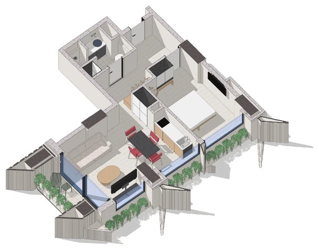 Планировка апартаментов «2-комнатная угловая» 51,8 м² в Silk Towers, Батуми