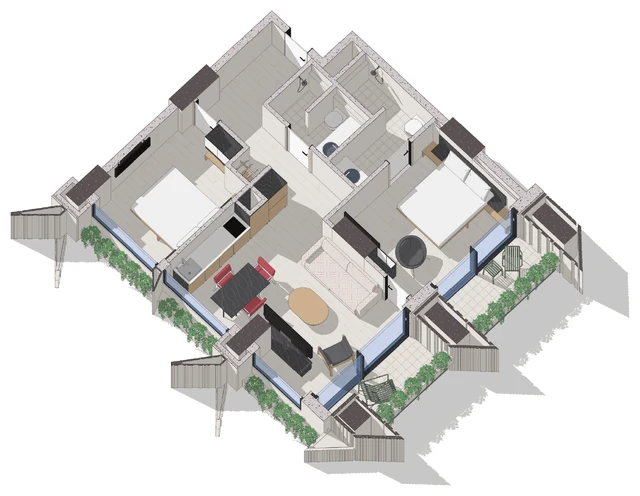 Планировка апартаментов «3-комнатная угловая» 72,3 м² в Silk Towers, Батуми
