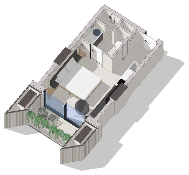 Планировка апартаментов «Студия» 28,4 м² в Silk Towers, Батуми