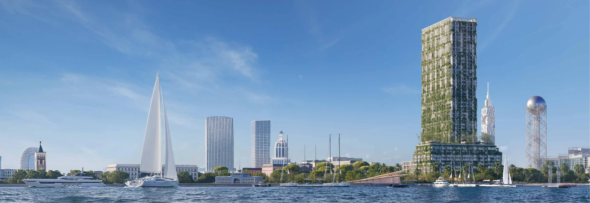 Silk Towers, Батуми – силуэт комплекса на набережной Батуми с моря